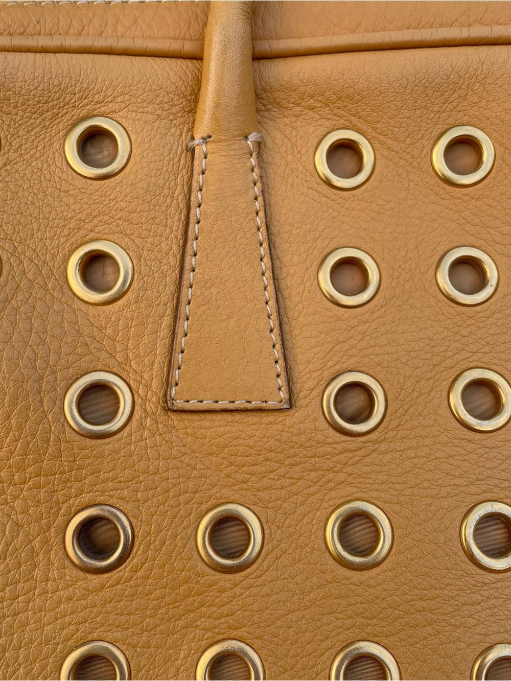 Vintage Prada Miele Leather Daino Rings Tote - Picture 3 of 13